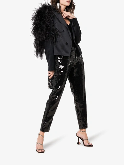 Shop Saint Laurent Sequin Embellished Slim Leg Trousers In Black