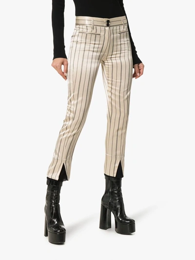 Shop Ann Demeulemeester Striped Cropped Trousers In Ecru/black