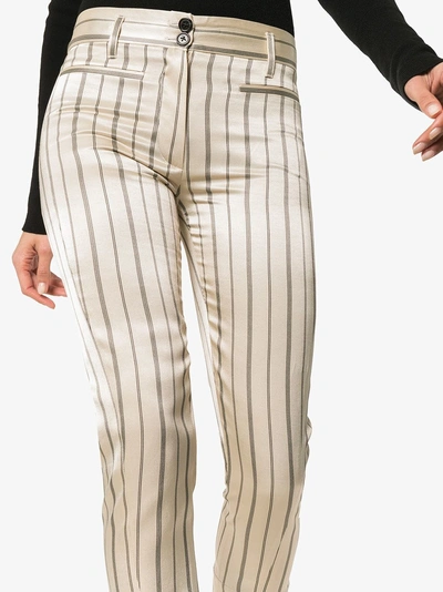 Shop Ann Demeulemeester Striped Cropped Trousers In Ecru/black