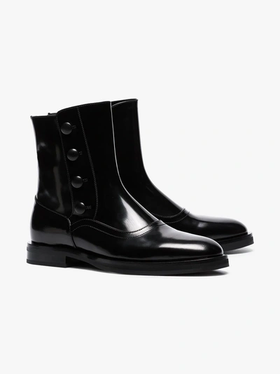 Shop Alexander Mcqueen Black Button-detail Leather Ankle Boots In 1000 Black