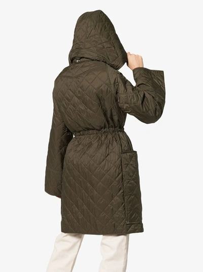 Shop Burberry Quilted Hooded Oversized Pocket Coat In Cadet Green