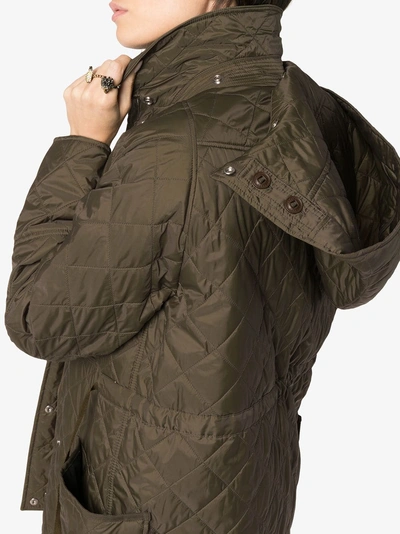 Shop Burberry Quilted Hooded Oversized Pocket Coat In Cadet Green