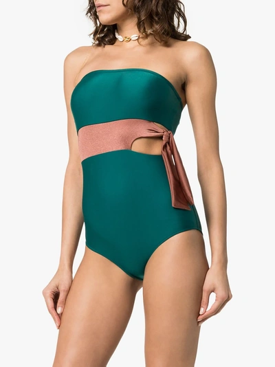 Shop Adriana Degreas Cinque Terre Contrasted Tie Waist Swimsuit In Green