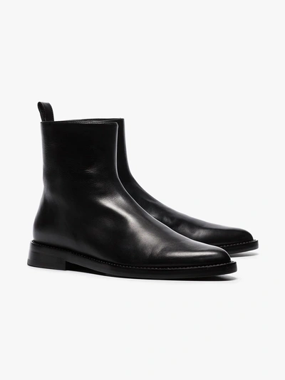 Shop Ann Demeulemeester Black Flat Leather Ankle Boots In 099 Black