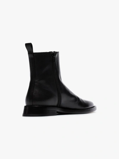 Shop Ann Demeulemeester Black Flat Leather Ankle Boots In 099 Black