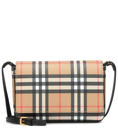 Shop Burberry Hampshire Leather Crossbody Bag In Beige