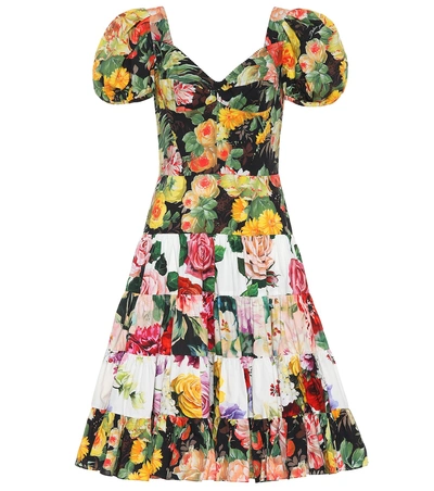 Shop Dolce & Gabbana Floral-printed Cotton Dress In Multicoloured
