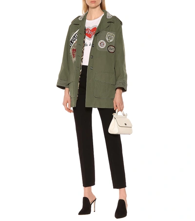 Shop Dolce & Gabbana Appliquéd Cotton Jacket In Green