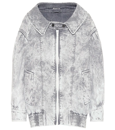 Shop Miu Miu Denim Bomber Jacket In Grey