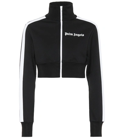 Shop Palm Angels Cropped Jersey Track Jacket In Black