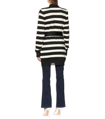 Shop Balmain Striped Knitted Cardigan In Black