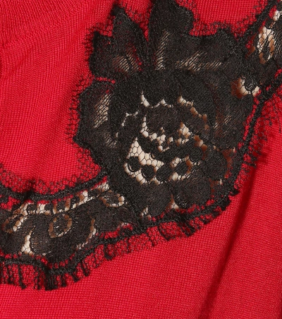 Shop Dolce & Gabbana Lace-trimmed Wool-blend Cardigan In Red