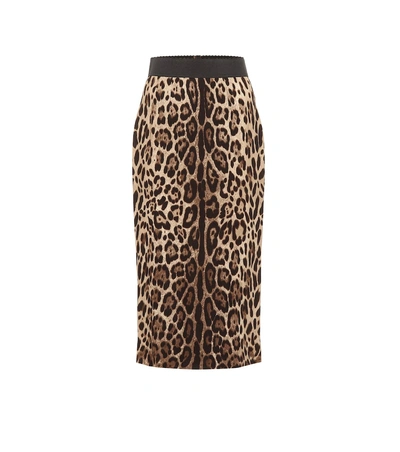 Shop Dolce & Gabbana Leopard Crêpe Pencil Skirt In Brown