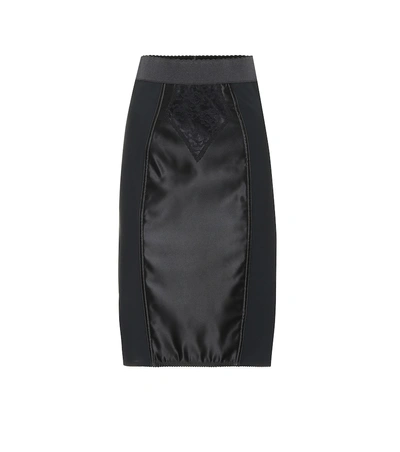 Shop Dolce & Gabbana Satin And Lace Pencil Skirt In Black