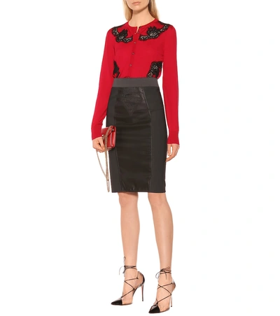 Shop Dolce & Gabbana Satin And Lace Pencil Skirt In Black