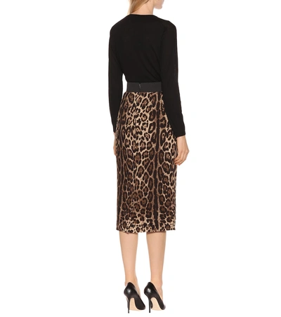 Shop Dolce & Gabbana Leopard Crêpe Pencil Skirt In Brown