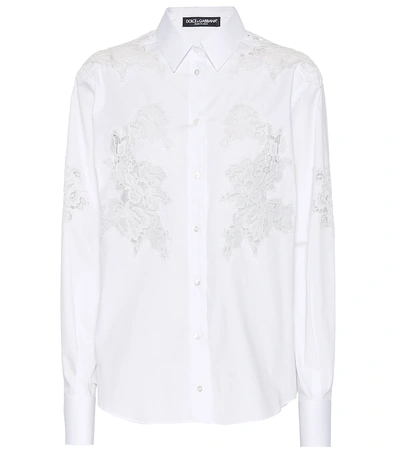 Shop Dolce & Gabbana Lace-trimmed Cotton Shirt In Yellow