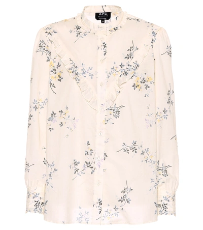 Shop Apc Polly Printed Cotton Top In Beige