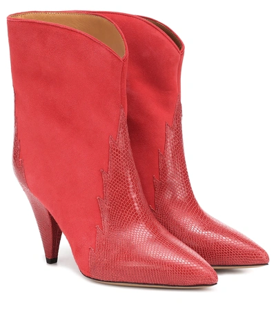 Shop Isabel Marant Leider Suede Ankle Boots In Red