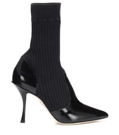 Shop Dolce & Gabbana Leather-trimmed Ankle Boots In Black