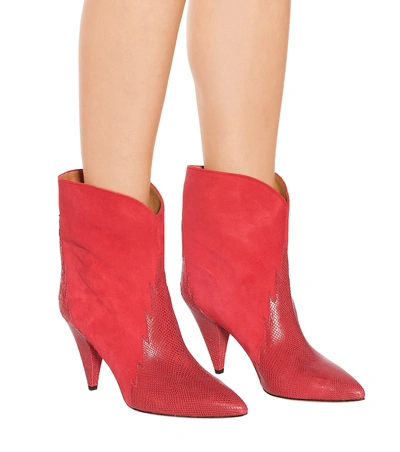 Shop Isabel Marant Leider Suede Ankle Boots In Red