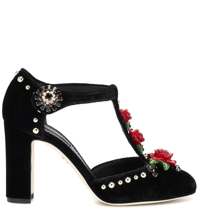 Shop Dolce & Gabbana Vally Embellished Velvet Pumps In Black