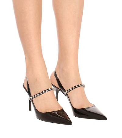 Shop Miu Miu Embellished Patent Leather Pumps In Black