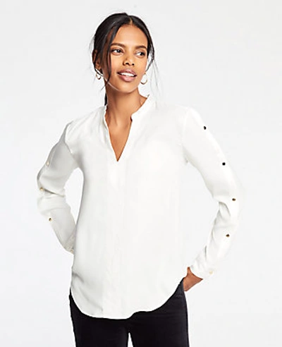 Shop Ann Taylor Button Sleeve V-neck Blouse In Winter White