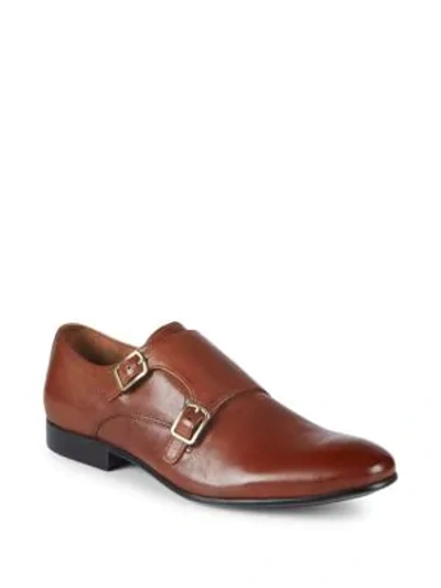 Shop Kenneth Cole Leather Monk Strap Shoes In Cognac