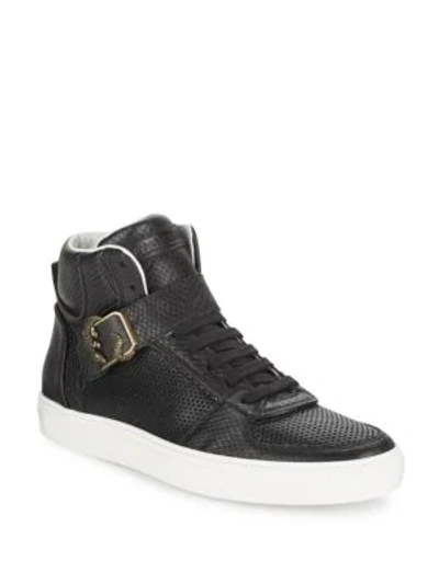Shop Roberto Cavalli Snake-embossed Leather High Top Sneakers In Black