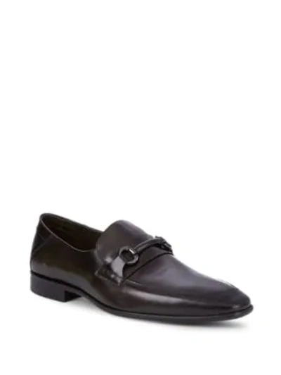 Shop Bruno Magli Leather Horsebit Loafers In Dark Grey