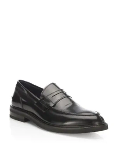 Shop Saks Fifth Avenue Dainite Burnished Leather Penny Loafers In Black