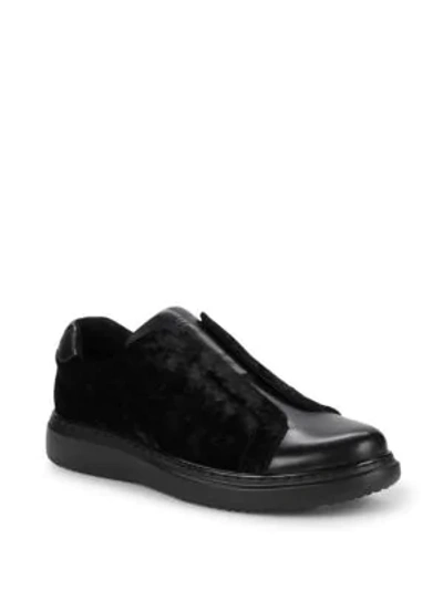 Shop Karl Lagerfeld Leather & Velvet Sneakers In Black