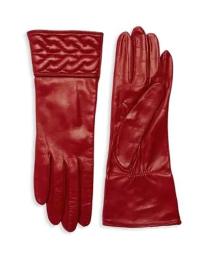Shop Portolano Quilted Braid Leather Gloves In Red