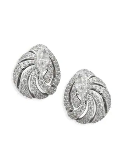 Shop Adriana Orsini Lush Crystal Cutout Button Earrings In Rhodium