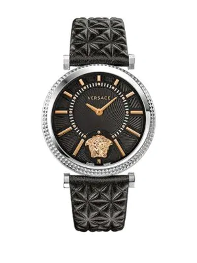 Shop Versace Helix Leather Strap Watch In Black