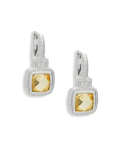 Shop Judith Ripka Natalie Sterling Silver, Canary Crystal & White Topaz Cushion Drop Earrings