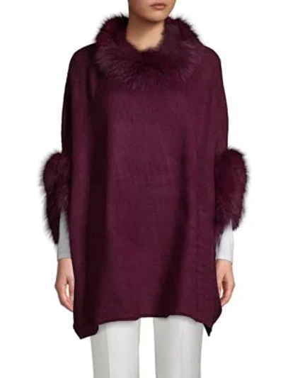 Shop Adrienne Landau Dyed Fox Fur Trimmed Poncho In Merlot