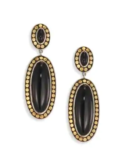 Shop John Hardy Dot Black Onyx & 18k Bonded Yellow Gold Oval Drop Earrings In Gold Silver