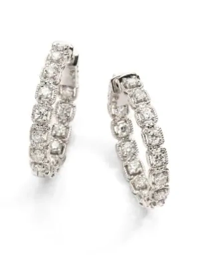 Shop Saks Fifth Avenue 2 Tcw Ideal Cut Colorless Certified Diamond & 14k White Gold Hoop Earrings/1"