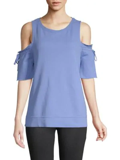 Shop Sanctuary Tie-sleeve Cotton Cold-shoulder Top In Periwinkle