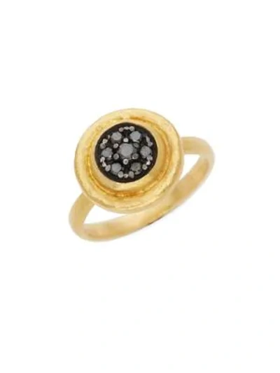 Shop Gurhan Moonstruck Hammered 24k Yellow Gold Black Diamond Ring