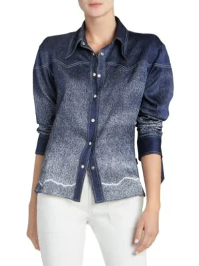 Shop Chloé Degrade Stretch Silk Button-down Shirt In True Indigo