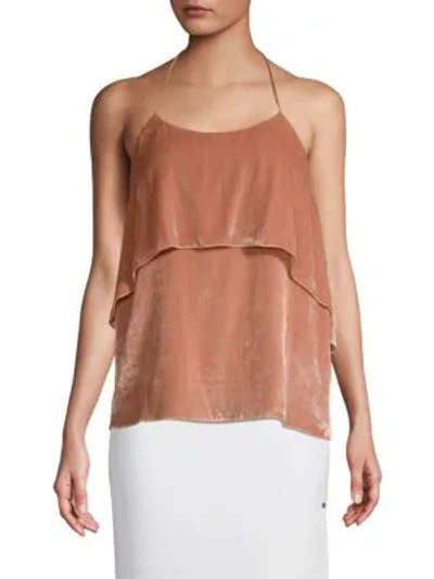 Shop Alice And Olivia Marybeth Self-tie Overlay Top In Rose Tan