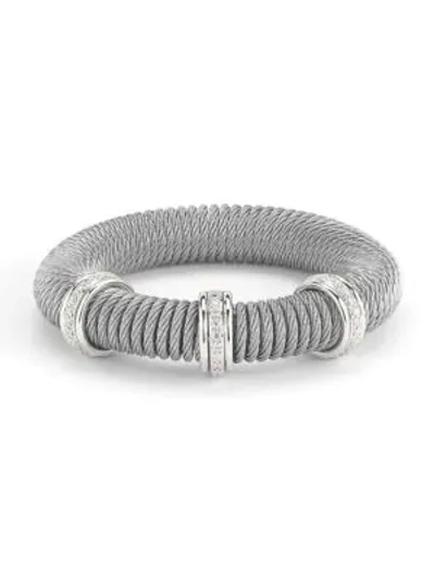 Shop Alor Kai 18k White Gold & Stainless Steel Diamond Coiled Bangle Bracelet