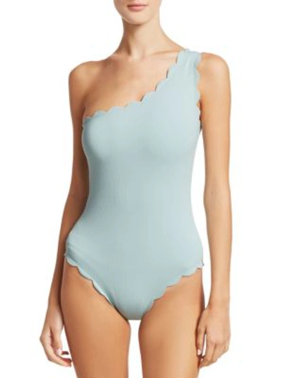 Shop Marysia One-piece One-shoulder Scallop Swimsuit In Pool