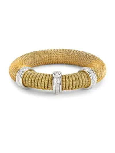 Shop Alor Kai 18k White Gold & Yellow-tone Stainless Steel Diamond Coiled Bangle Bracelet