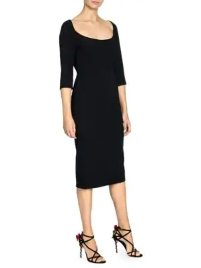 Shop Dolce & Gabbana Three-quarter Sleeve Sheath Dress In Black