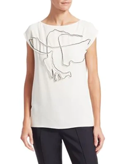 Shop Akris Bird Appliqué Cap Sleeve Blouse In Paper