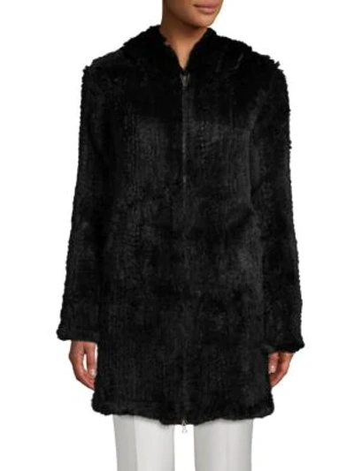 Shop Adrienne Landau Rabbit Fur Zip-front Coat In Black